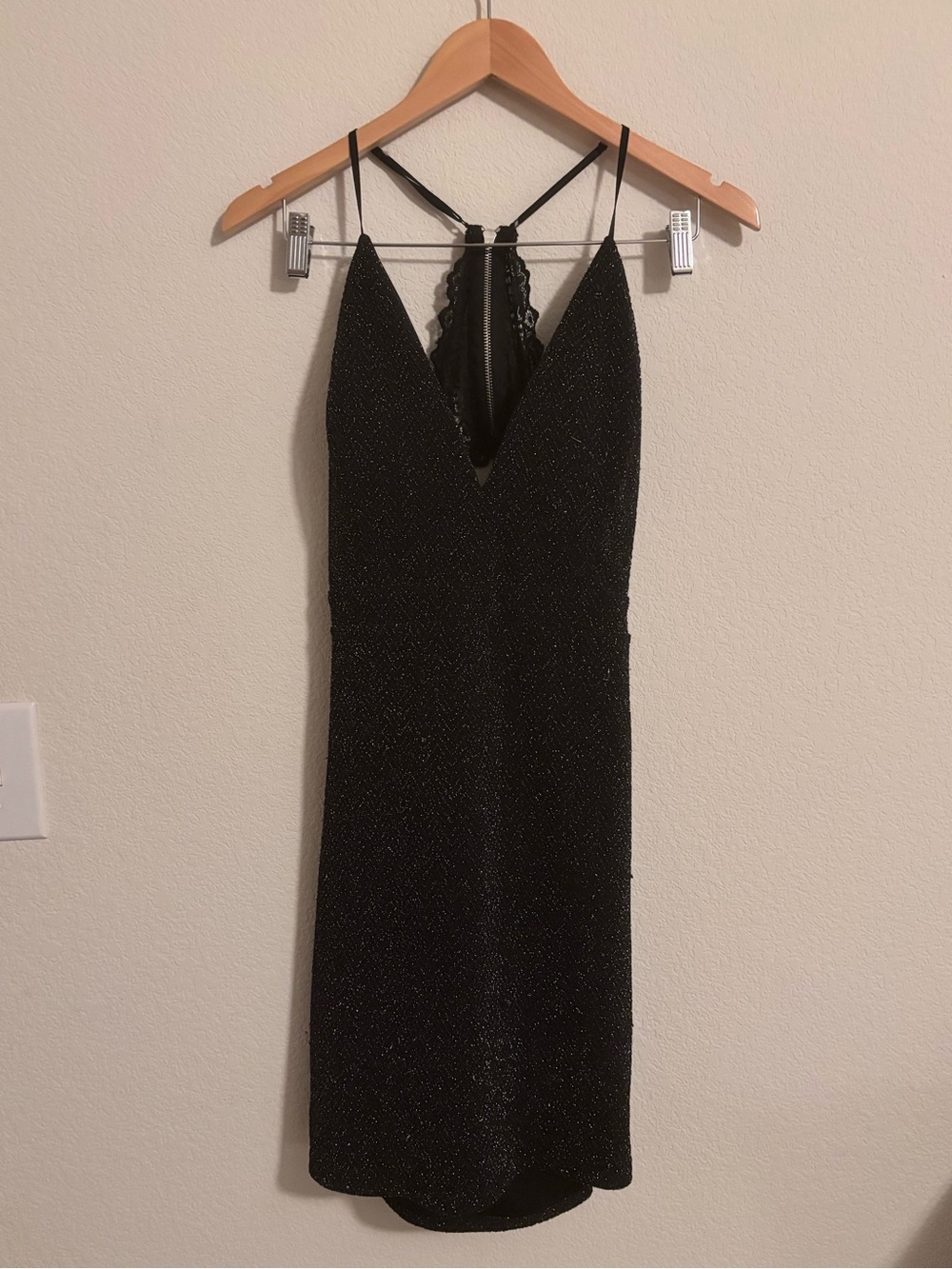 Emerald Sundae Black Sparkle V-Neck Midi Dress